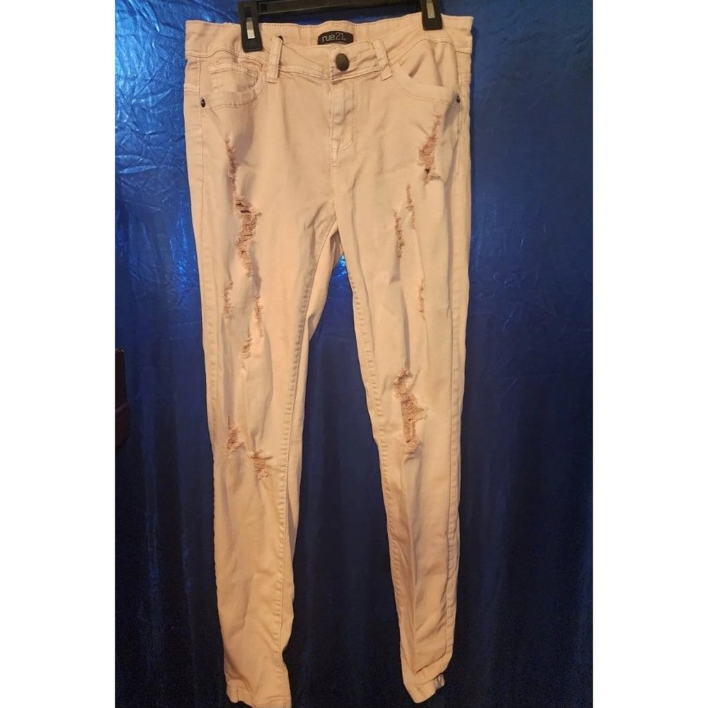 Rue 21 pale pink shimmer ripped distressed ladies jeans size 5/6 see all pics
